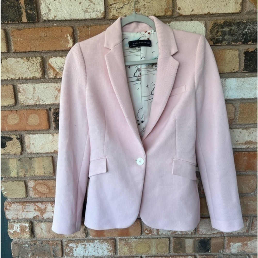 Zara Tailored Light Pink Textured Button-Up Blazer - Small
